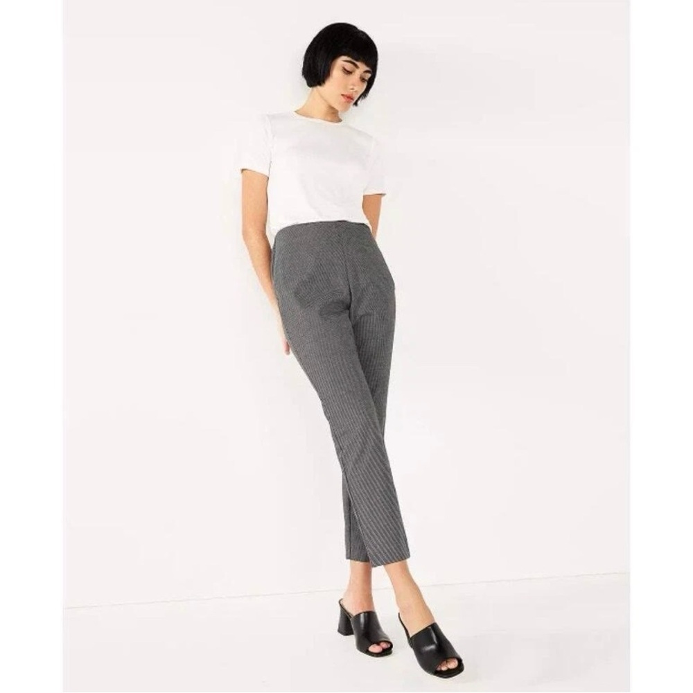 Nine West Side Zip Skinny Dress Pants Black White Checked size 12